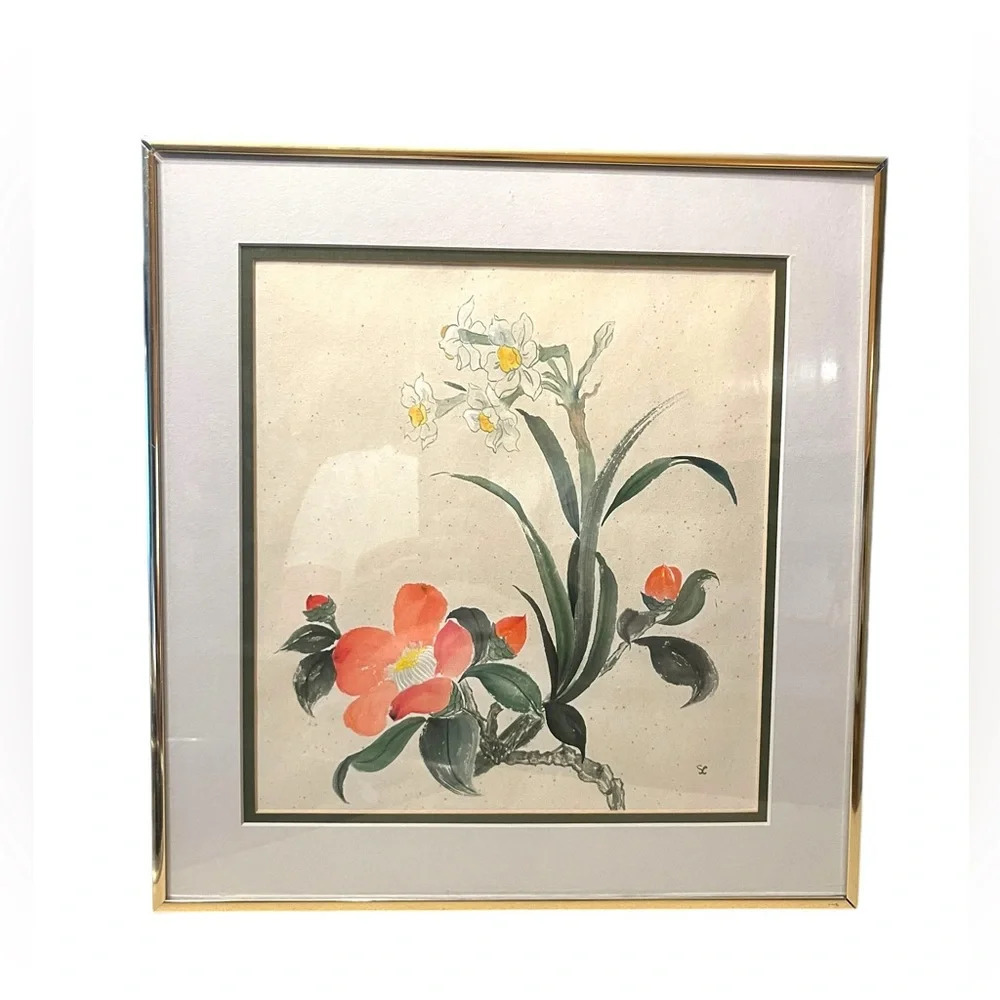 Vintage Watercolor Floral Painting- Framed and Signed SC